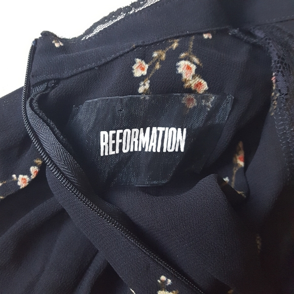 REFORMATION long sleeve black floral short midi fit and flare dress size2 - Picture 4 of 13